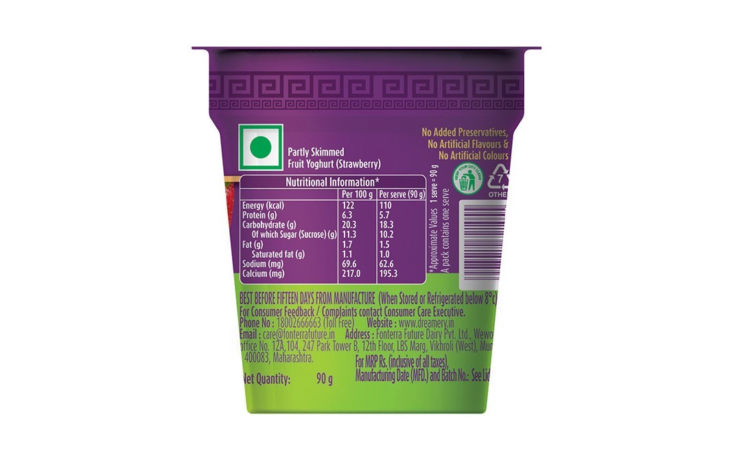 Dreamery Greek Yoghurt Made with Real Strawberries   Cup  90 grams